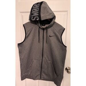 Nike Swoosh Dri-Fit Heathered Gray Full-Zip Sleeve-Less Hooded Vest Men's XL